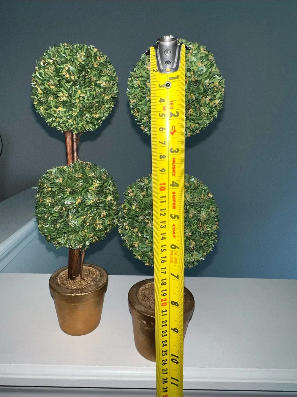 Set of 2 Artificial Double Ball Topiary Trees in Gold Pots – 12” Tall